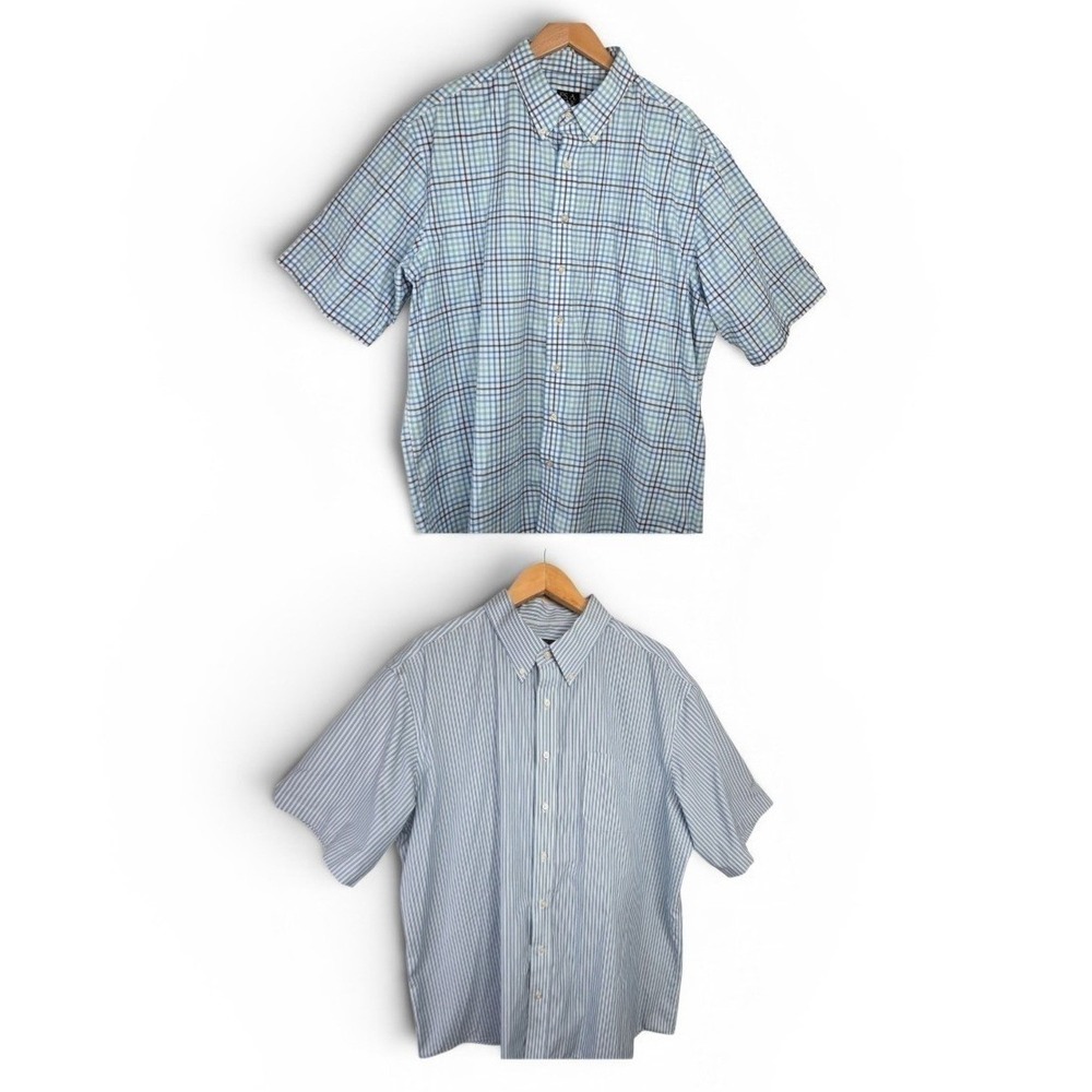 Jos. A. Bank Lot of 2 Mens Blue Cotton Short Sleeve XXL Traveler Button‎ Shirts